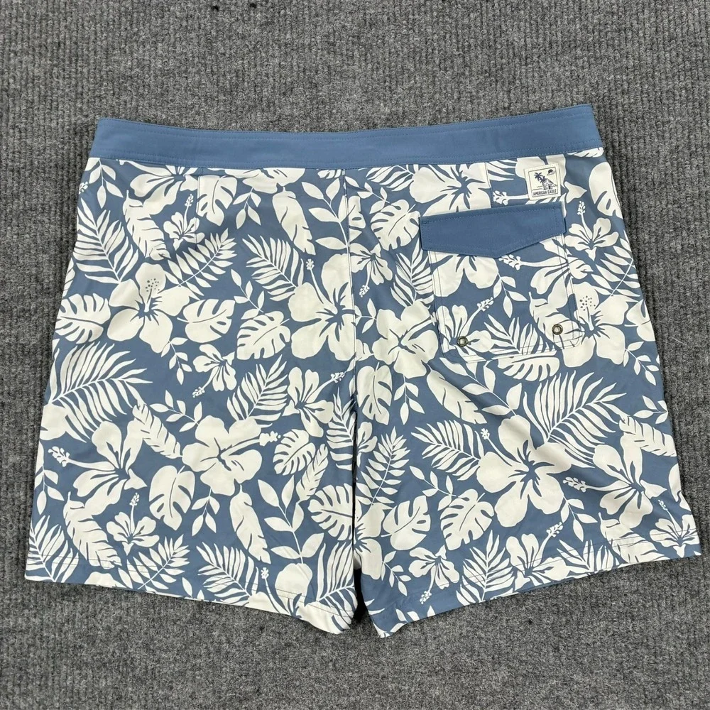 American Eagle Mens Swim Trunks Size 2XL Blue White Floral Board Shorts